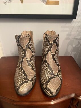 Steve Madden Snake-Print Ankle Boots in Beige and Black